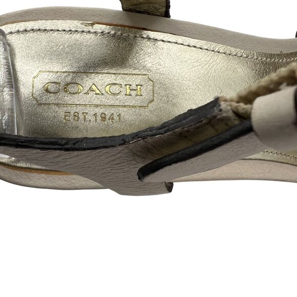 Coach Justeen 9.5 Butterfly Floral Design Woven Espadrille Wedge Leather Sandals - Picture 12 of 16